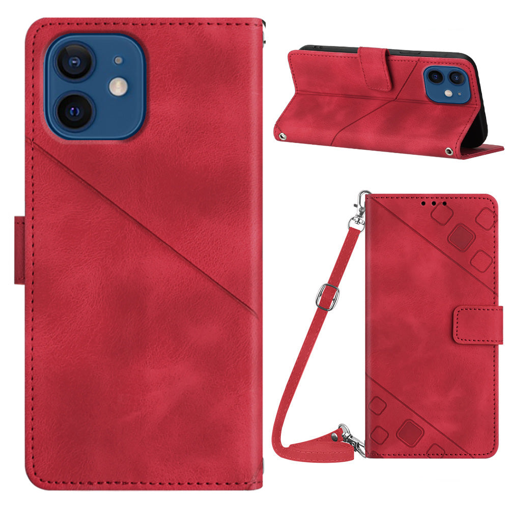 PT005 YB Imprinting Series-7 for iPhone 12 12 Pro Wallet Stand Phone Case Imprinted Lines Leather Cover with Shoulder Strap PT005 YB Imprinting Series-7 for iPhone 12 12 Pro Wallet Stand Phone Case Imprinted Lines Leather Cover with Shoulder Strap